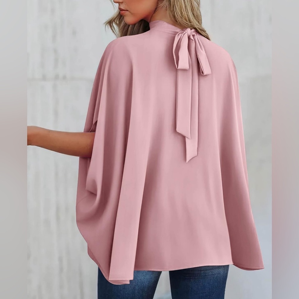 Mock Neck Batwing Short Sleeve Summer 2024  Casual Oversize Blouses Shirts Top